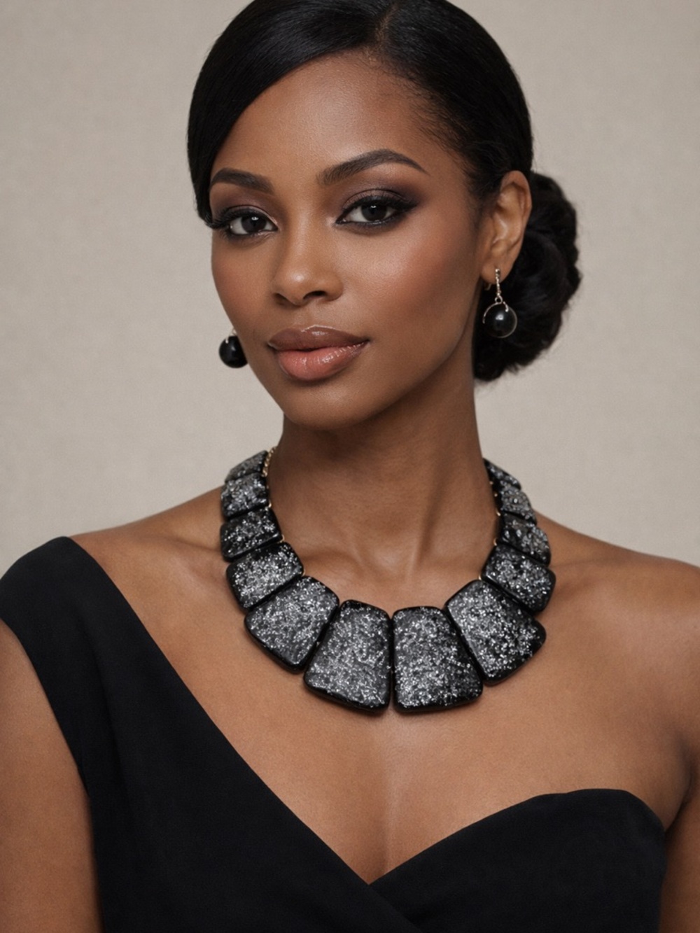 Elegant Black and Silver Statement Necklace - Women Jewelry